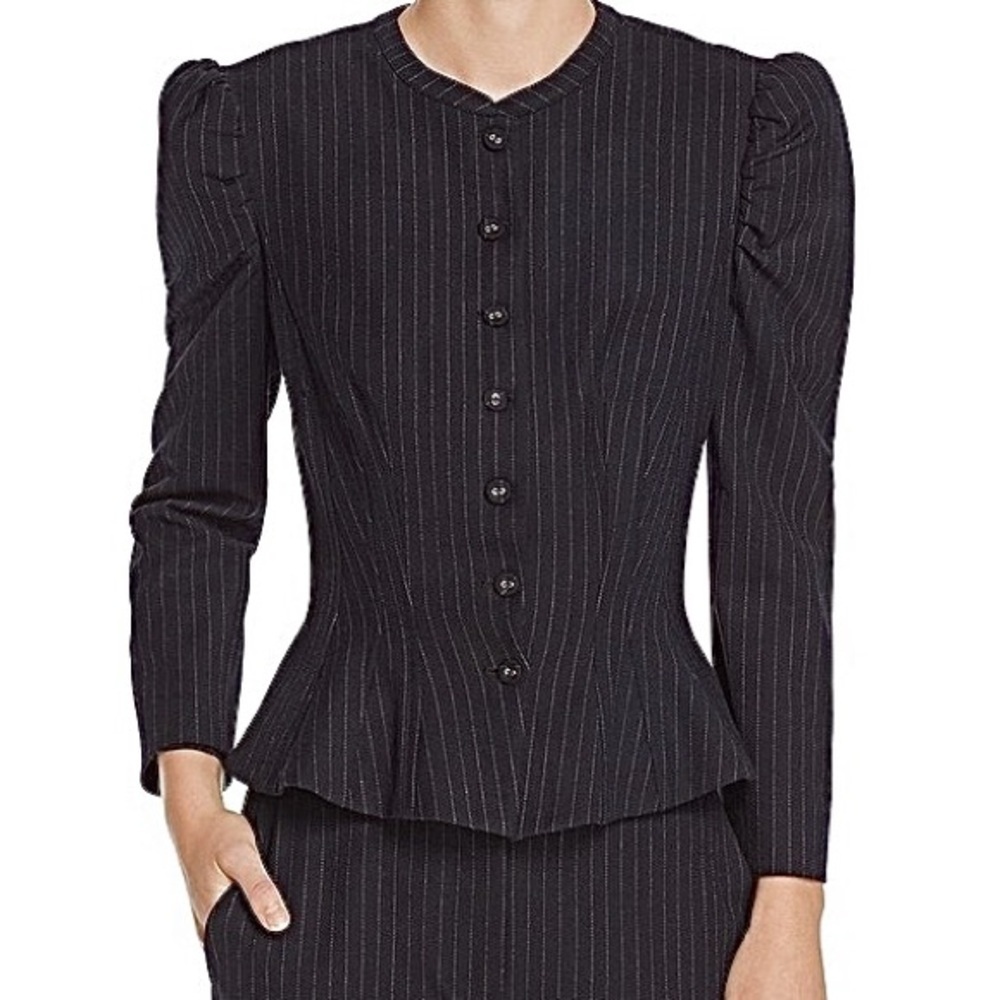 REBECCA TAYLOR Victorian Pinstripe Black Jacket Blazer Button Front 6